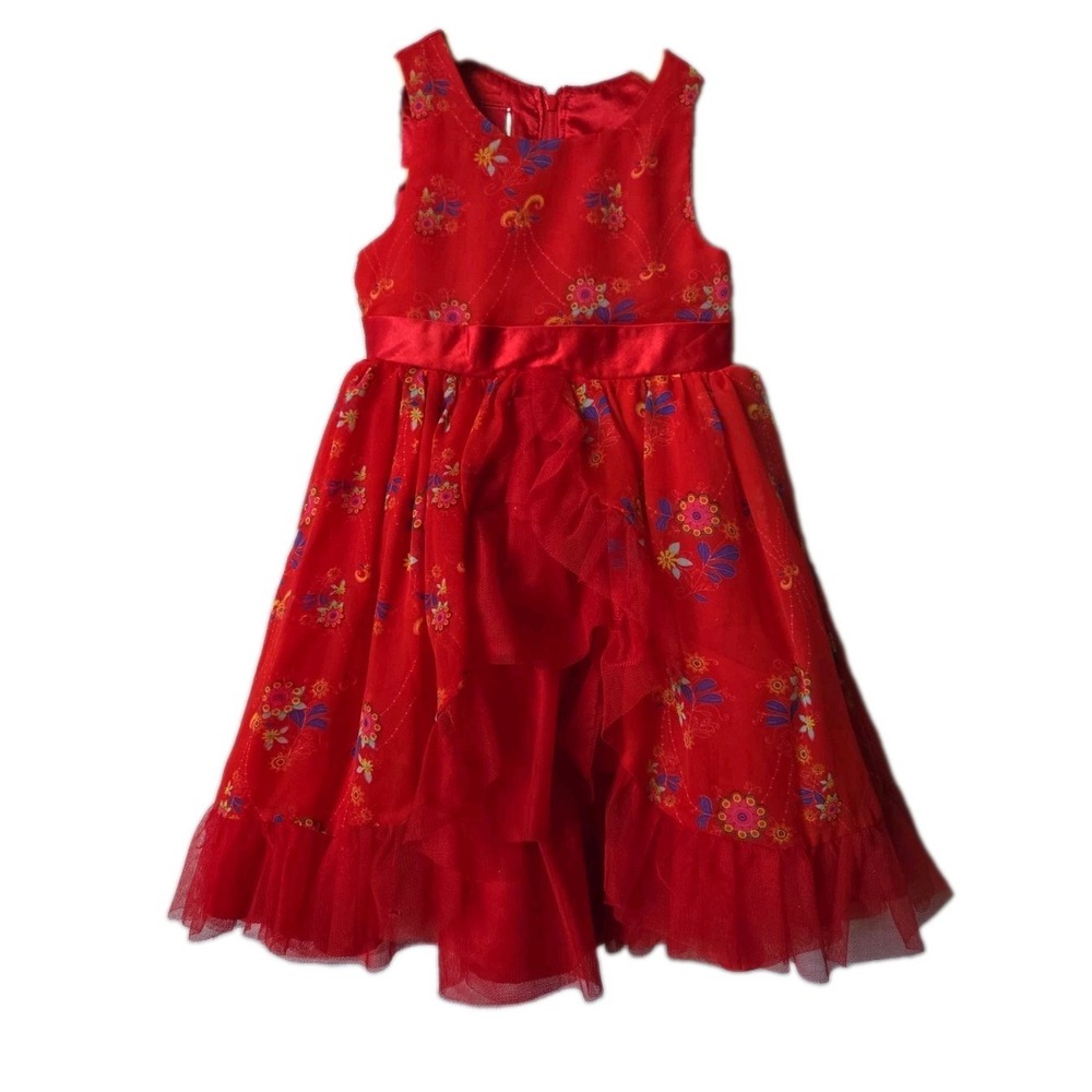 Disney Store Elena Of Avalor Princess Red Dress Sashed And Layered Size 2T/4T